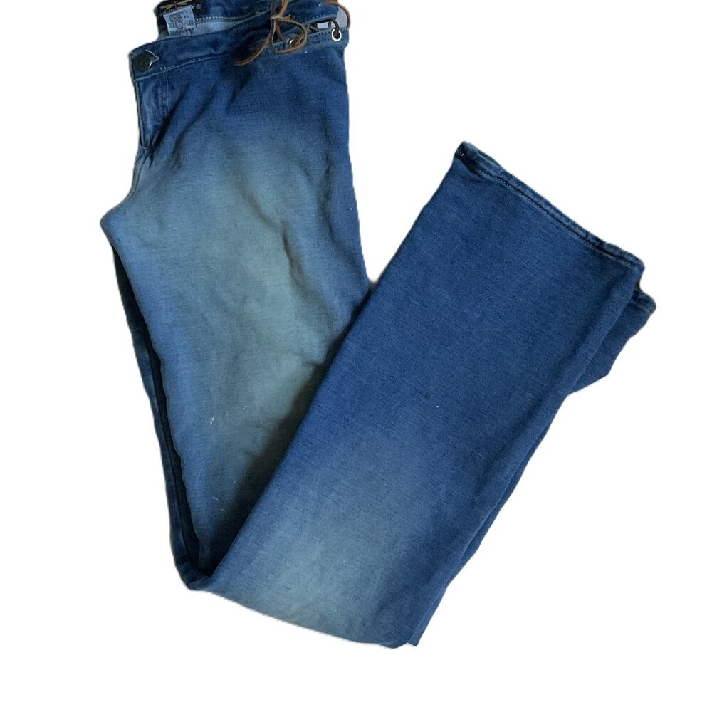 Virgin Only low waist stretch denim skinny jeans with leather lacing